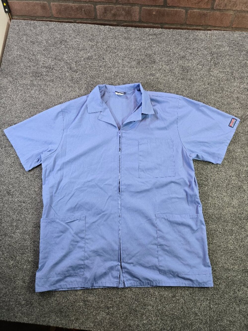 Cherokee Workwear Scrub Top Mens Large Blue Zip Front Medical Uniform Shirt